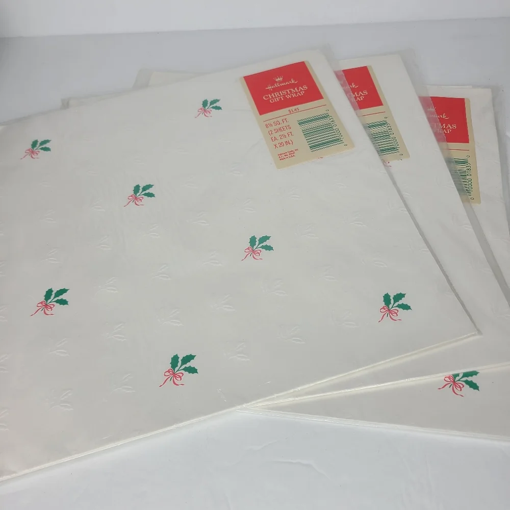 Vintage Christmas Wrapping Paper Holiday gift Wrap NOS‎ 3 Packages